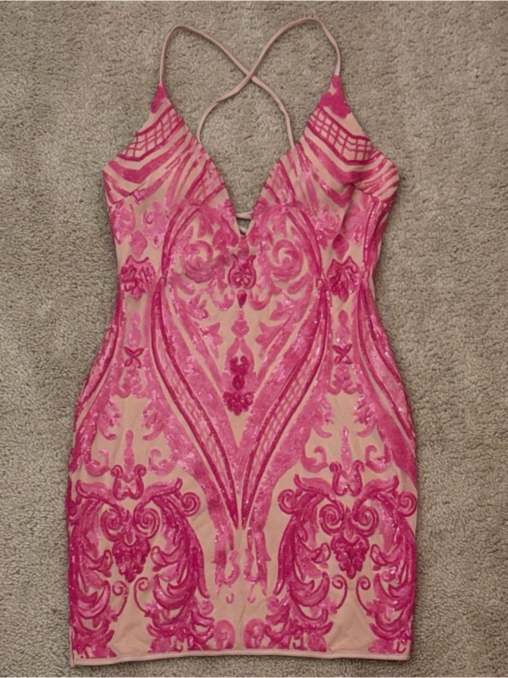 Windsor Pink Sequin-Embellished Strappy Mini Dress